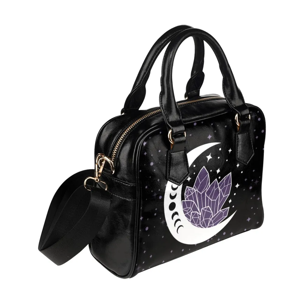 Moon and Amethyst Crystals Witchy Purse, Witch  Bowler Bag