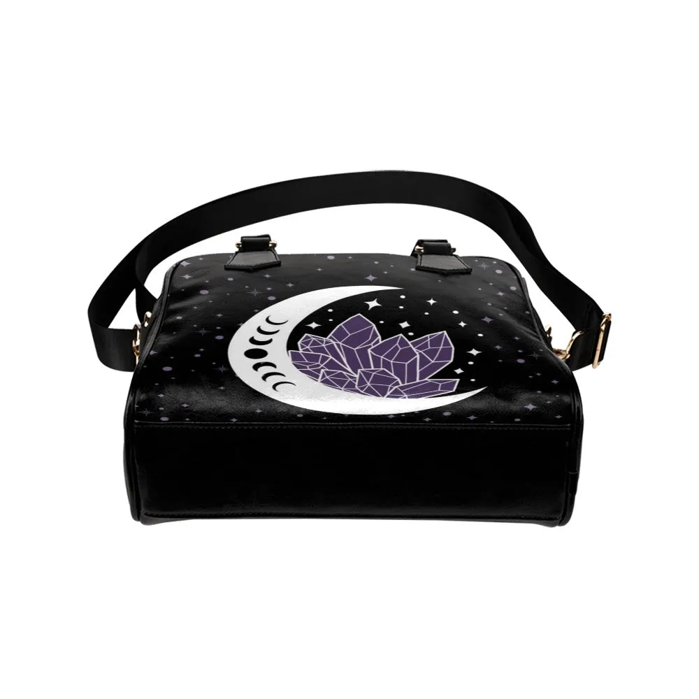 Moon and Amethyst Crystals Witchy Purse, Witch  Bowler Bag