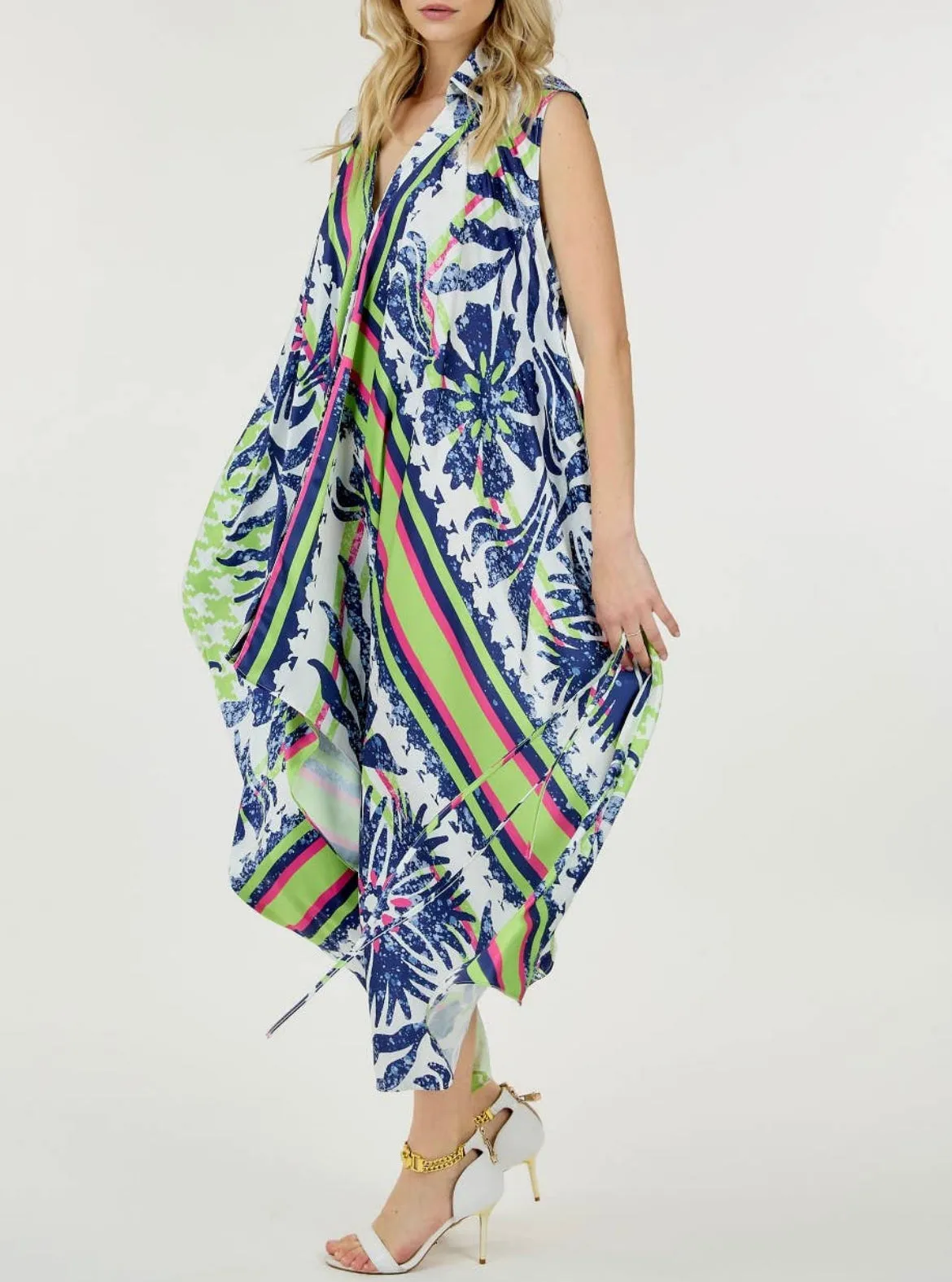 Multi Print Unbalanced Maxi Dress