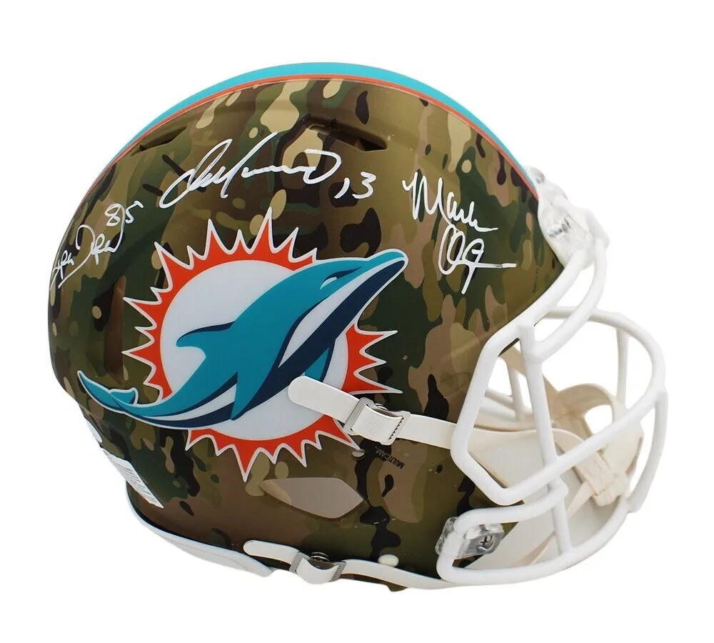 Multi Signed Miami Dolphins Speed Authentic Camo NFL Helmet with 3 Signatures