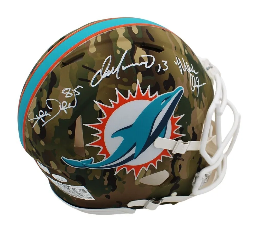 Multi Signed Miami Dolphins Speed Authentic Camo NFL Helmet with 3 Signatures
