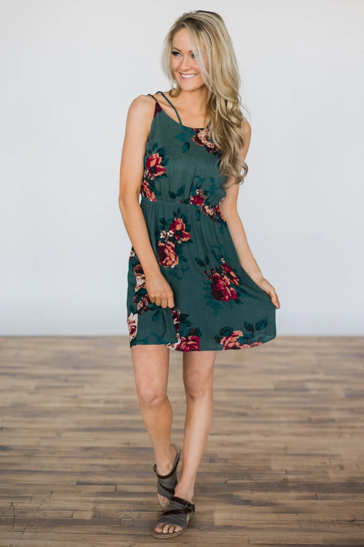 My Mind's Made Up Olive Floral Dress