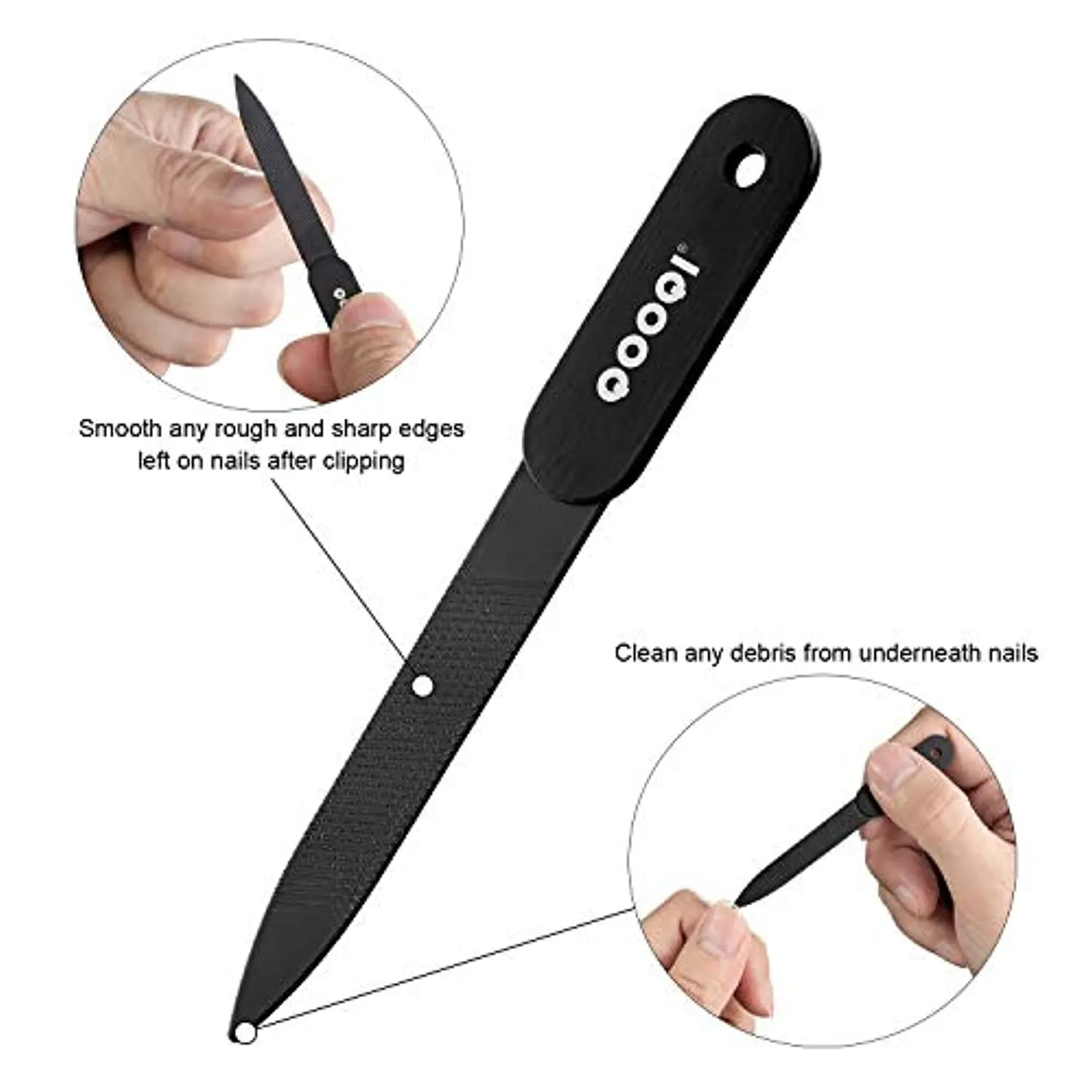 Nail Clippers Set - Ultra Sharp Black Stainless Steel Fingernail & Toenail Cutters with Nail File & Nice Carrying and Storage Leather Case by QOOQI