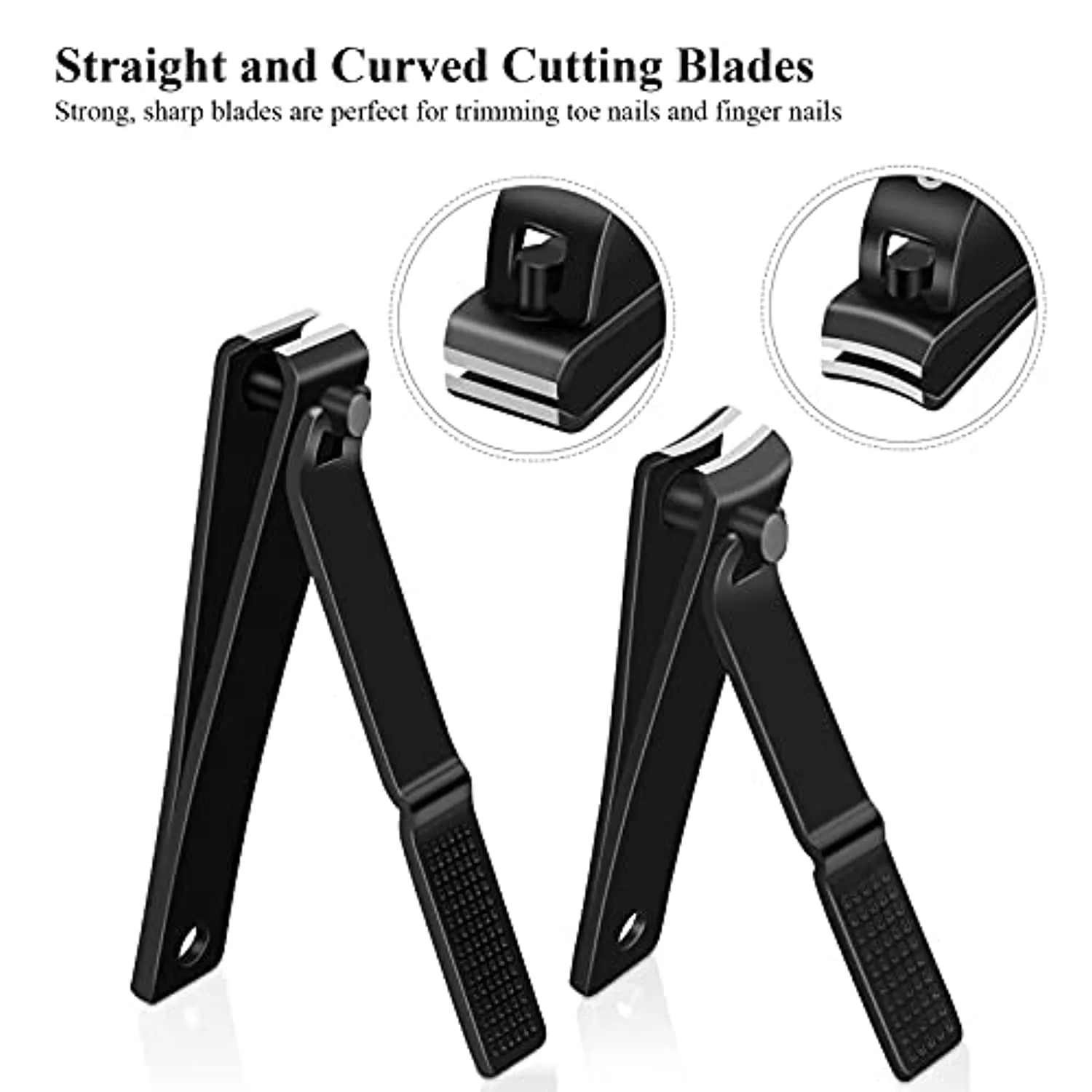 Nail Clippers Set - Ultra Sharp Black Stainless Steel Fingernail & Toenail Cutters with Nail File & Nice Carrying and Storage Leather Case by QOOQI