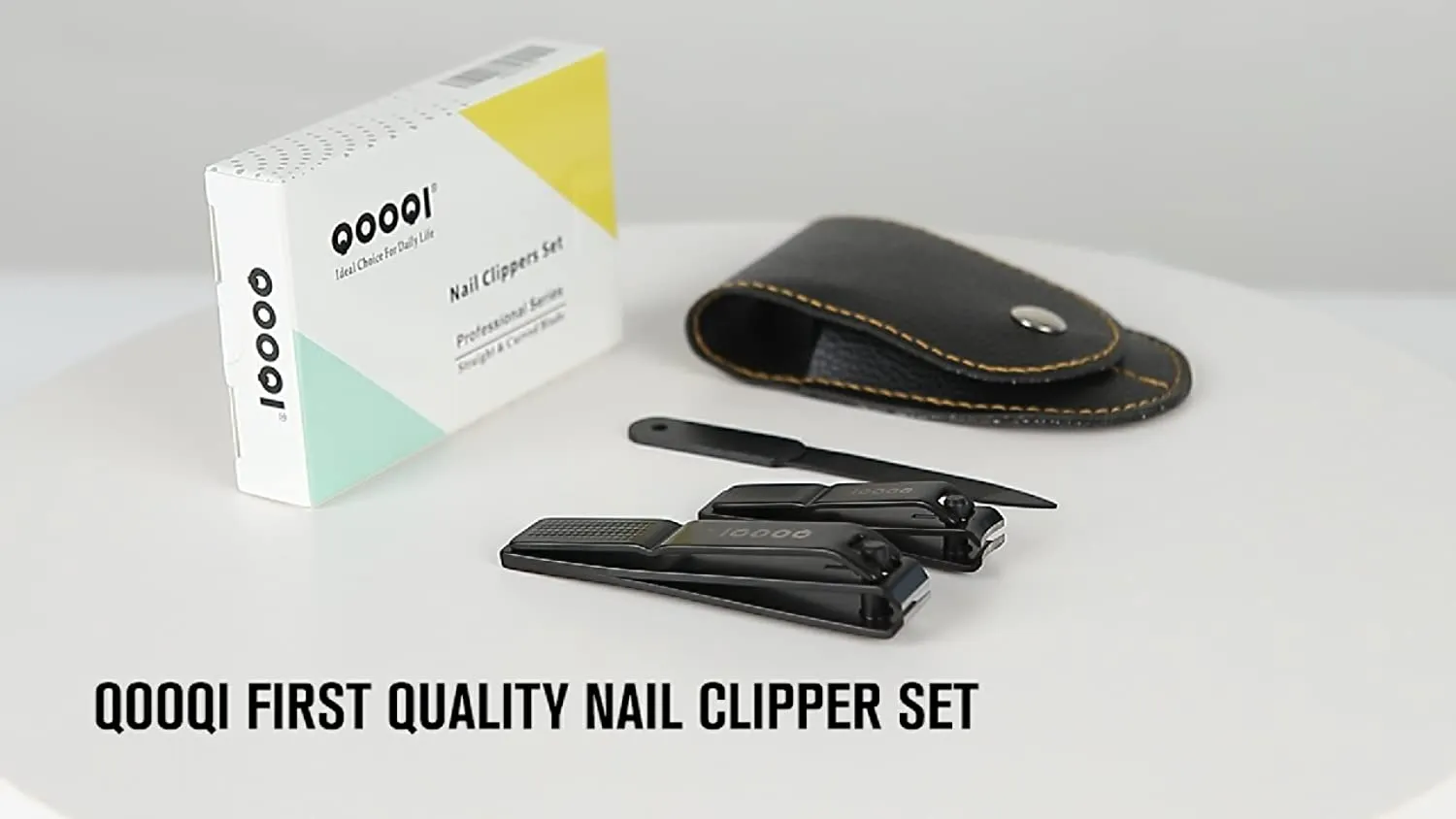 Nail Clippers Set - Ultra Sharp Black Stainless Steel Fingernail & Toenail Cutters with Nail File & Nice Carrying and Storage Leather Case by QOOQI