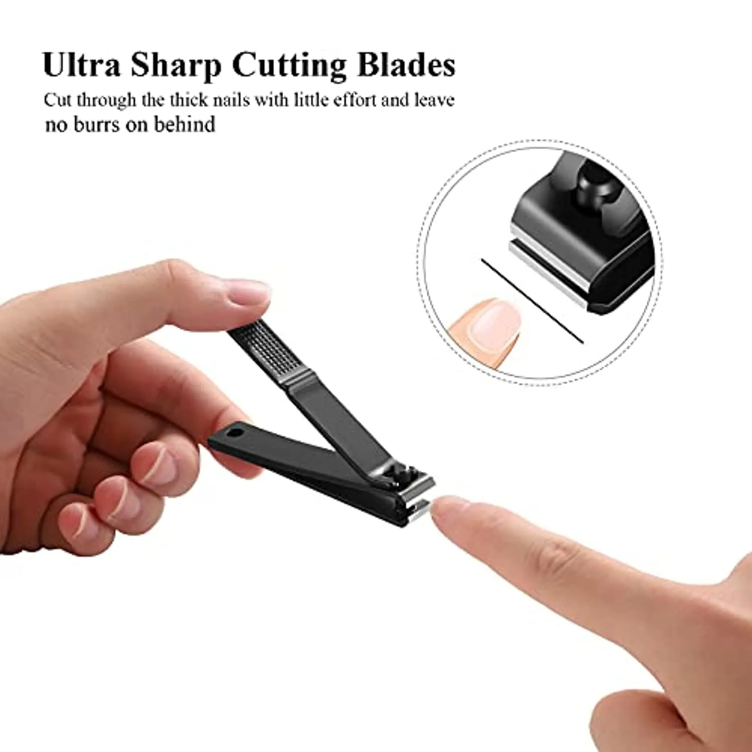 Nail Clippers Set - Ultra Sharp Black Stainless Steel Fingernail & Toenail Cutters with Nail File & Nice Carrying and Storage Leather Case by QOOQI
