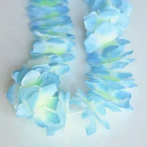 Nani Pua Lei Light Sky Blue Flower Lei Luau Necklace Favor Hula Nautical Beach