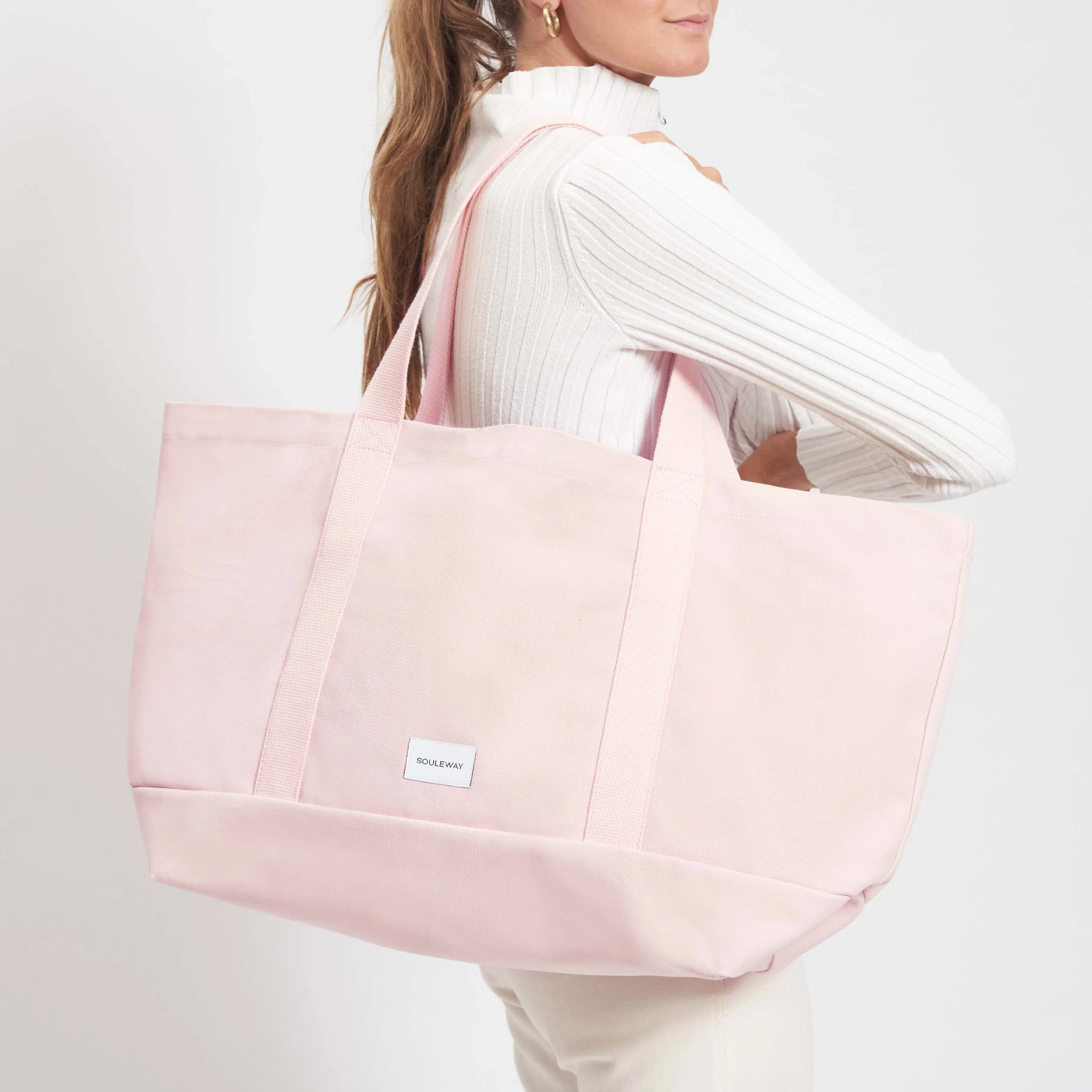 Natural Cotton Canvas Beach Bag | Blush Pink