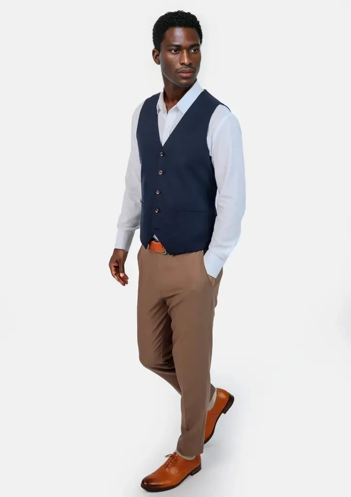 Navy Sharkskin Vest