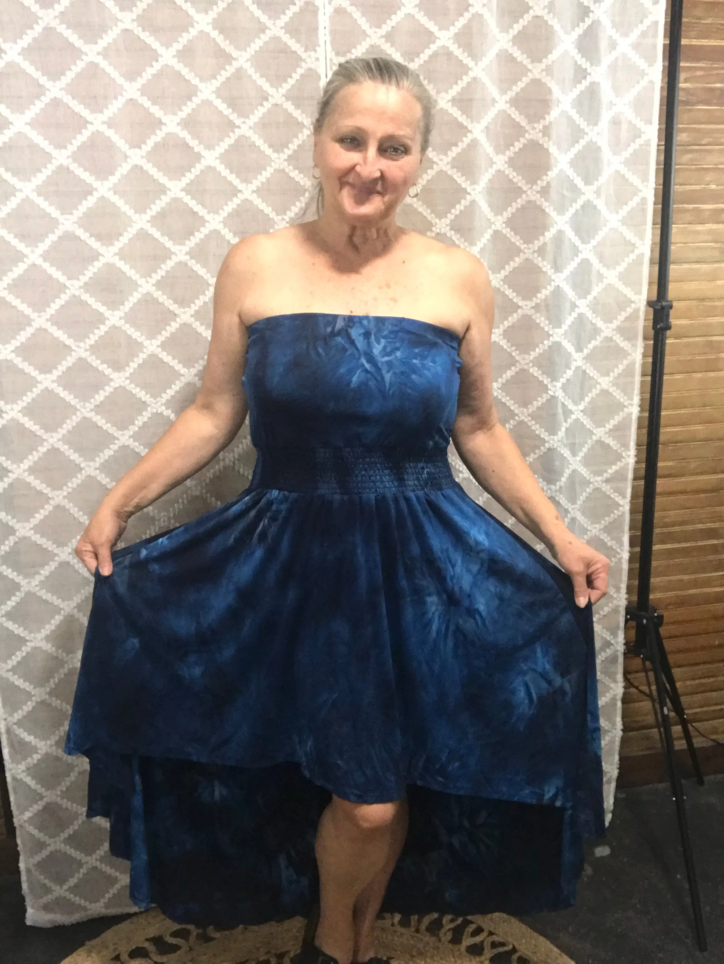 Navy Tie Dye Hi/Low Dress