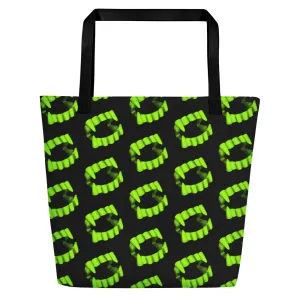 Neon Green Vampire Fang Teeth Beach Bag