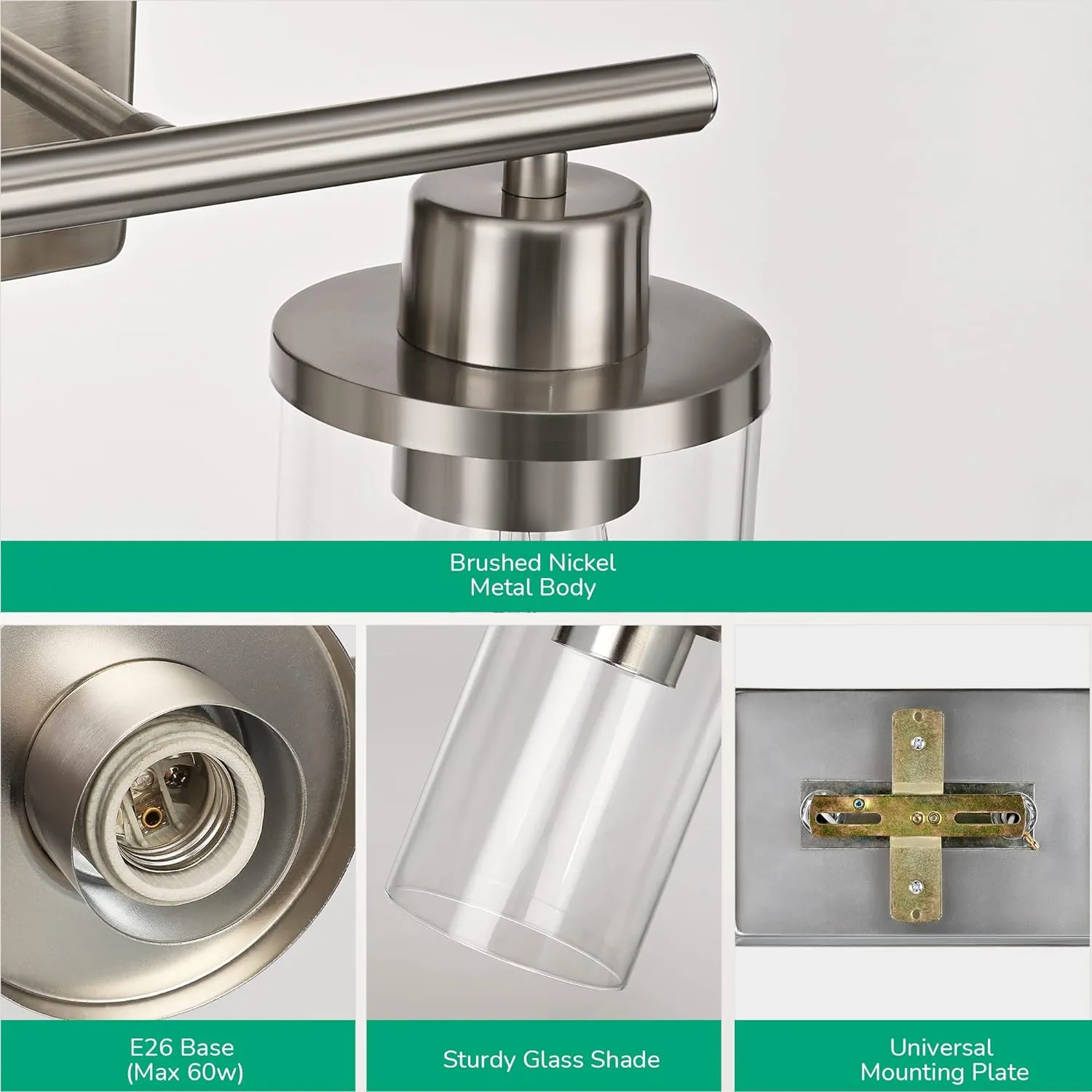 New EDISHINE Bathroom Light Fixtures, 2 Light Bathroom Vanity Light Fixtures Brushed Nickel, Modern Wall Sconces for Bathroom, Vanity Table, Powder Room, Bedroom, Kitchen (E26 Base), ETL Listed