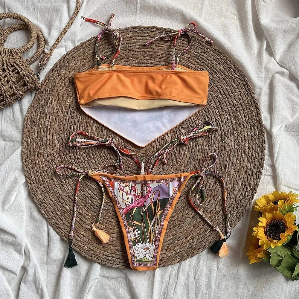 New Fashion Sexy Bikini Brazilian Print Bikini Set Halter Backless Swimsuit Swim Wear