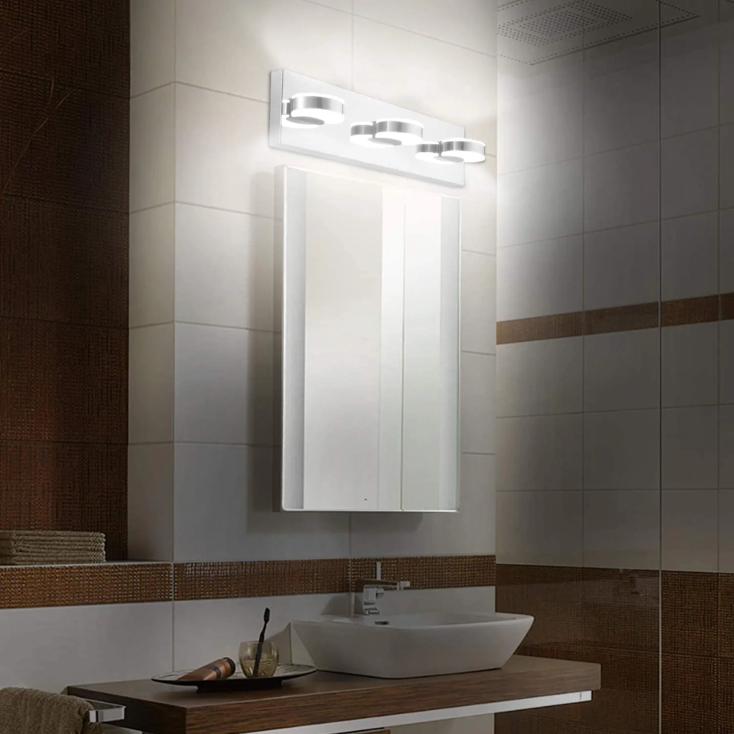New in box! OOWOLF LED Vanity Light, 17.12 inches 3-Light Stainless Steel LED Bath Vanity Light with Frosted Acrylic Shade, 6000K Daylight