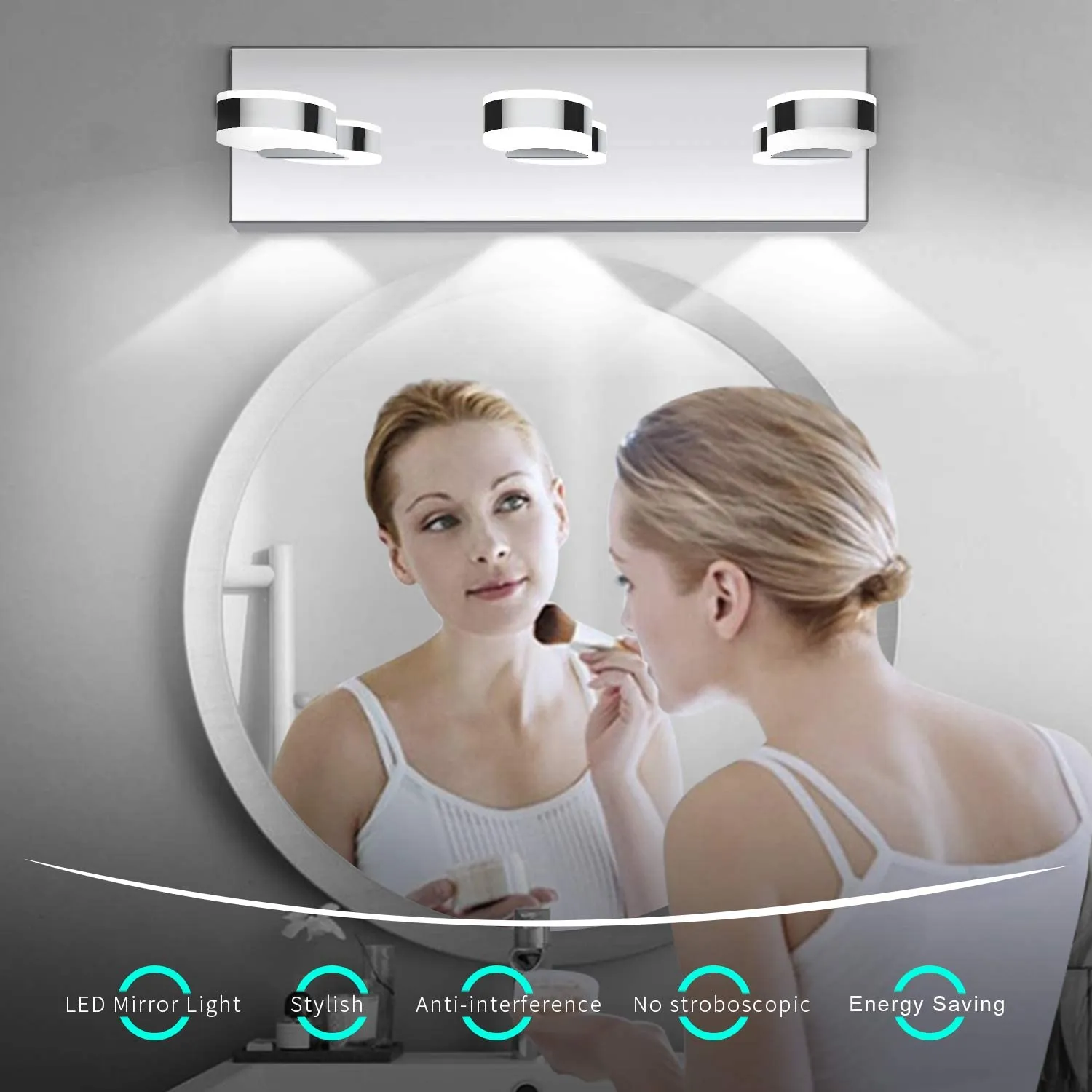 New in box! OOWOLF LED Vanity Light, 17.12 inches 3-Light Stainless Steel LED Bath Vanity Light with Frosted Acrylic Shade, 6000K Daylight