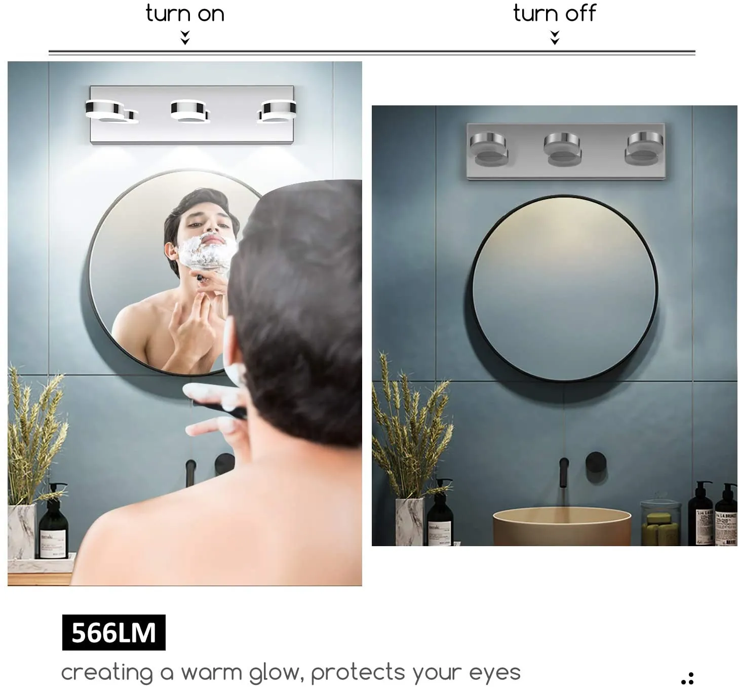 New in box! OOWOLF LED Vanity Light, 17.12 inches 3-Light Stainless Steel LED Bath Vanity Light with Frosted Acrylic Shade, 6000K Daylight