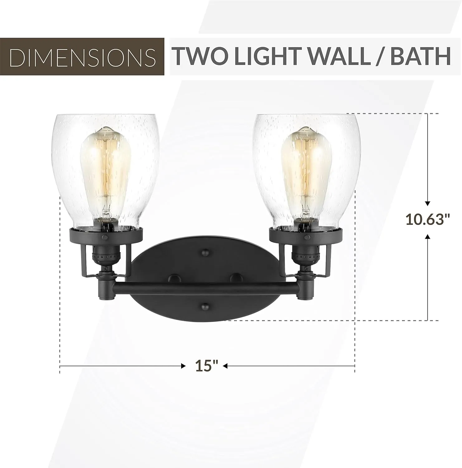 New in box! Sea Gull Lighting Belton - 15 Inch 16W 2 LED Wall Sconce, Midnight Black Finish with Clear Seeded Glass Retails $152 