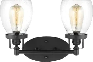 New in box! Sea Gull Lighting Belton - 15 Inch 16W 2 LED Wall Sconce, Midnight Black Finish with Clear Seeded Glass Retails $152 