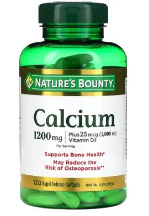 NEW Nature's Bounty, Calcium Plus Vitamin D3, 1,200 mg, 120 count Rapid Release Softgels BB 12/24 (600 mg per Softgel)