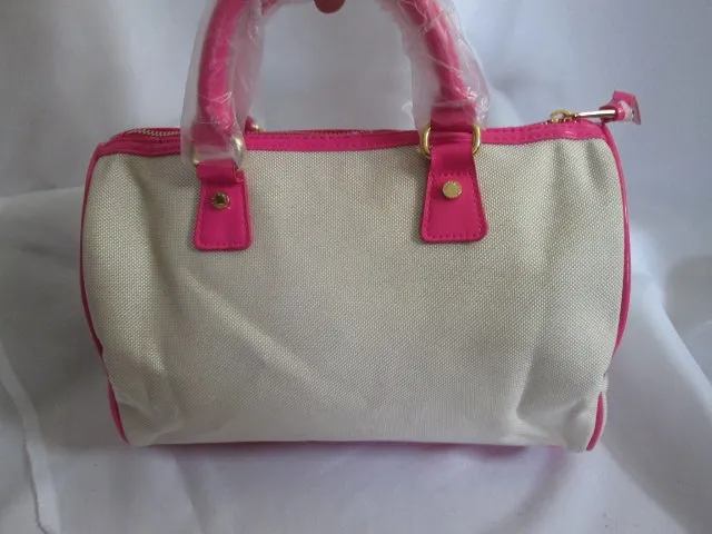 NEW VICTORIA'S SECRET LOVE SEXIEST Duffle Satchel VEGAN PINK TAN Bag Bowler Clutch