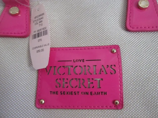 NEW VICTORIA'S SECRET LOVE SEXIEST Duffle Satchel VEGAN PINK TAN Bag Bowler Clutch