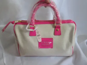 NEW VICTORIA'S SECRET LOVE SEXIEST Duffle Satchel VEGAN PINK TAN Bag Bowler Clutch