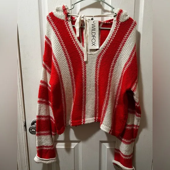NWT Wildfox Chromatic Stroke Hermosa Sweater L Vintage Lace/Crimson $128 Retail!