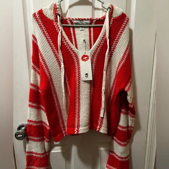 NWT Wildfox Chromatic Stroke Hermosa Sweater L Vintage Lace/Crimson $128 Retail!