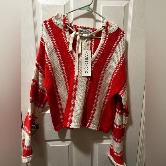 NWT Wildfox Chromatic Stroke Hermosa Sweater L Vintage Lace/Crimson $128 Retail!