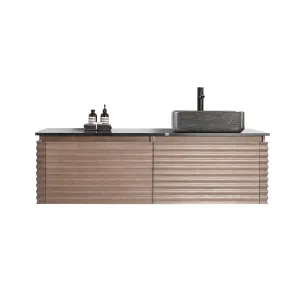 Ocala 2 Drawers Bathroom Vanity with Quartz Top and Right Vessel Sink - Wall Mount - 60" Wood/Chestnut