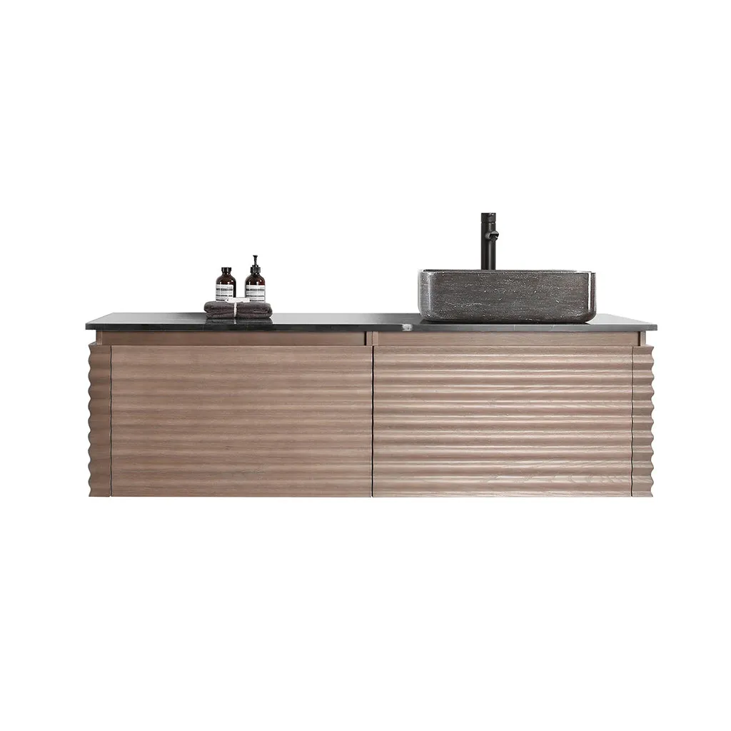 Ocala 2 Drawers Bathroom Vanity with Quartz Top and Right Vessel Sink - Wall Mount - 60" Wood/Chestnut