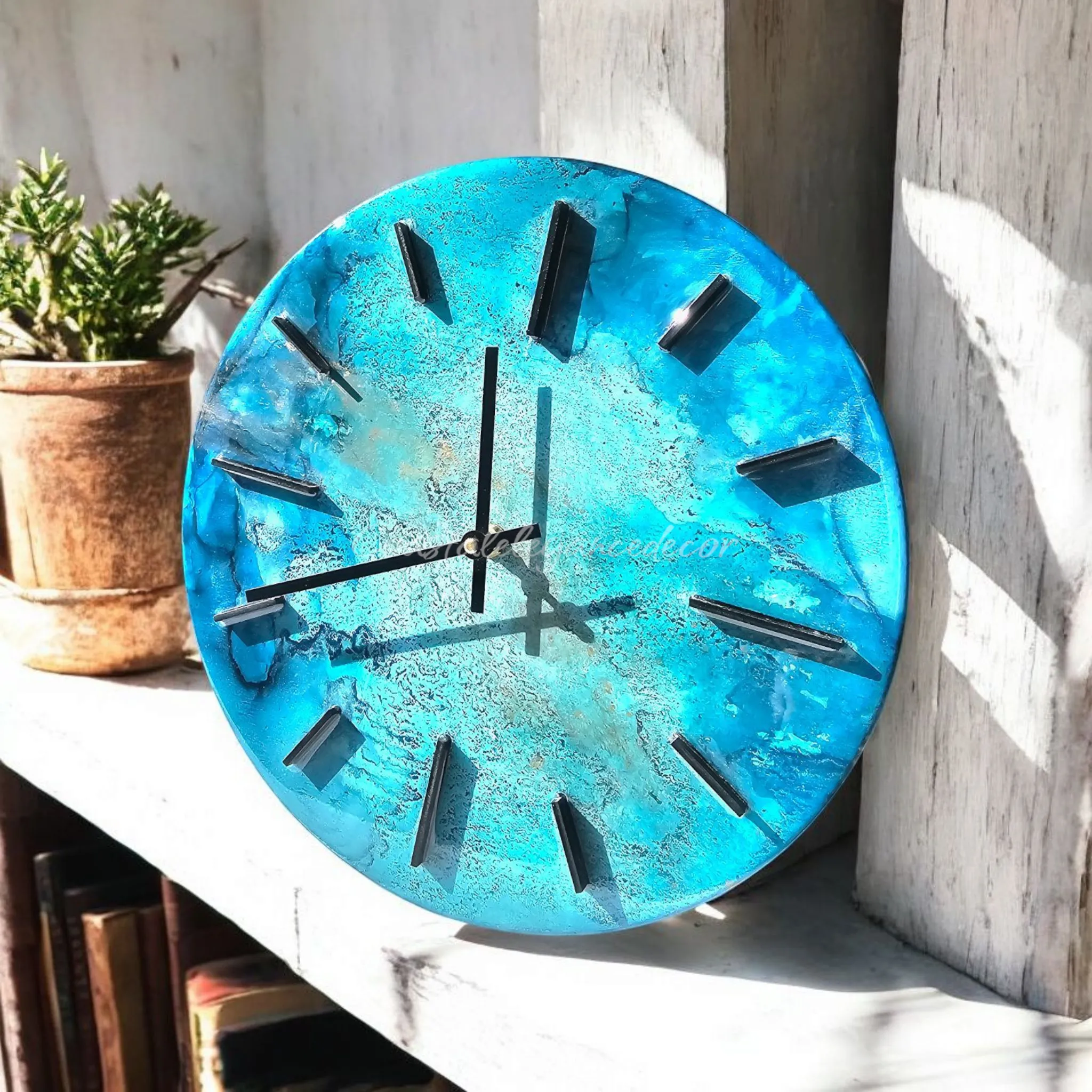 Ocean Views Turquoise Blues Wall Clock 12 Inch