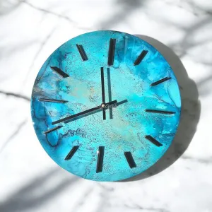 Ocean Views Turquoise Blues Wall Clock 12 Inch
