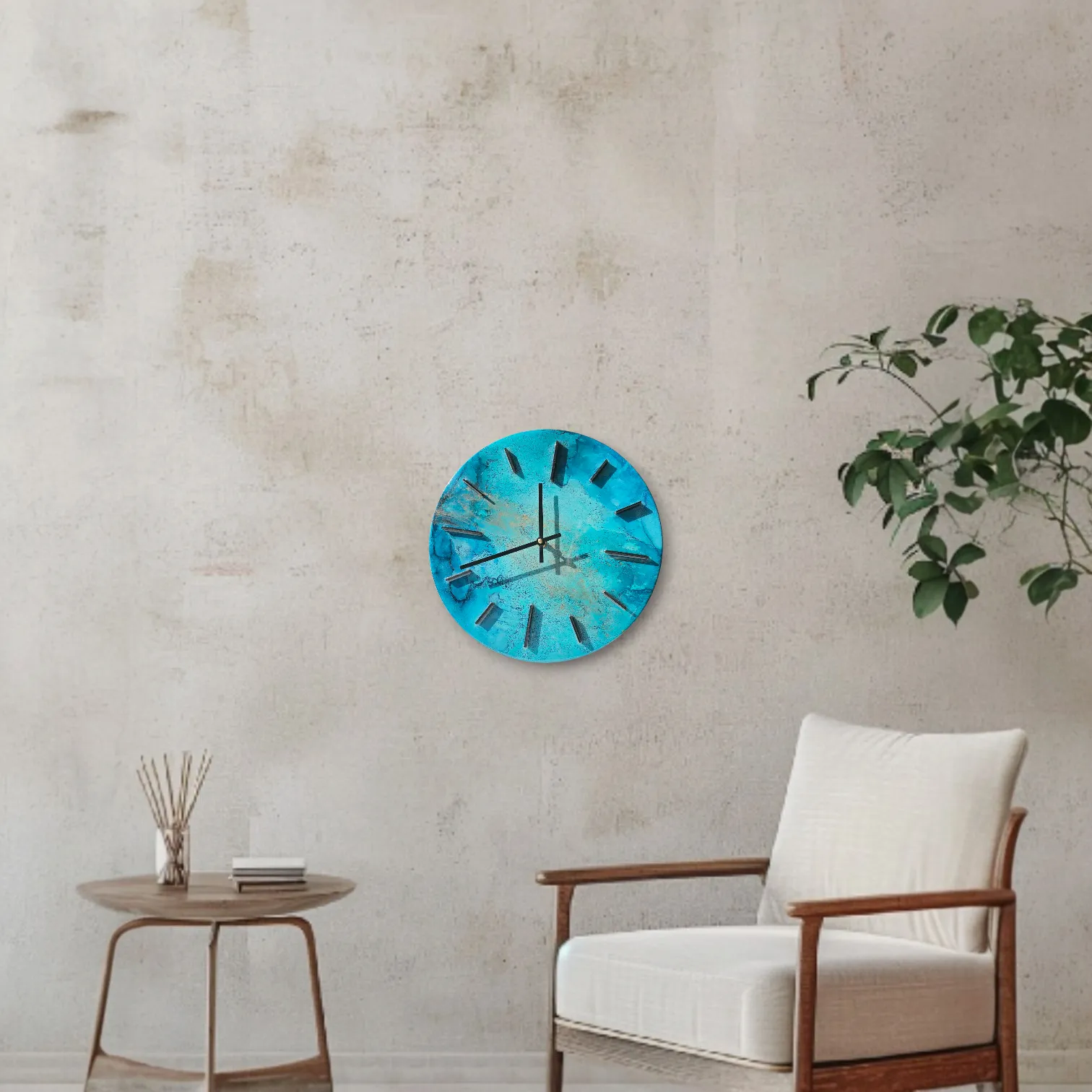 Ocean Views Turquoise Blues Wall Clock 12 Inch