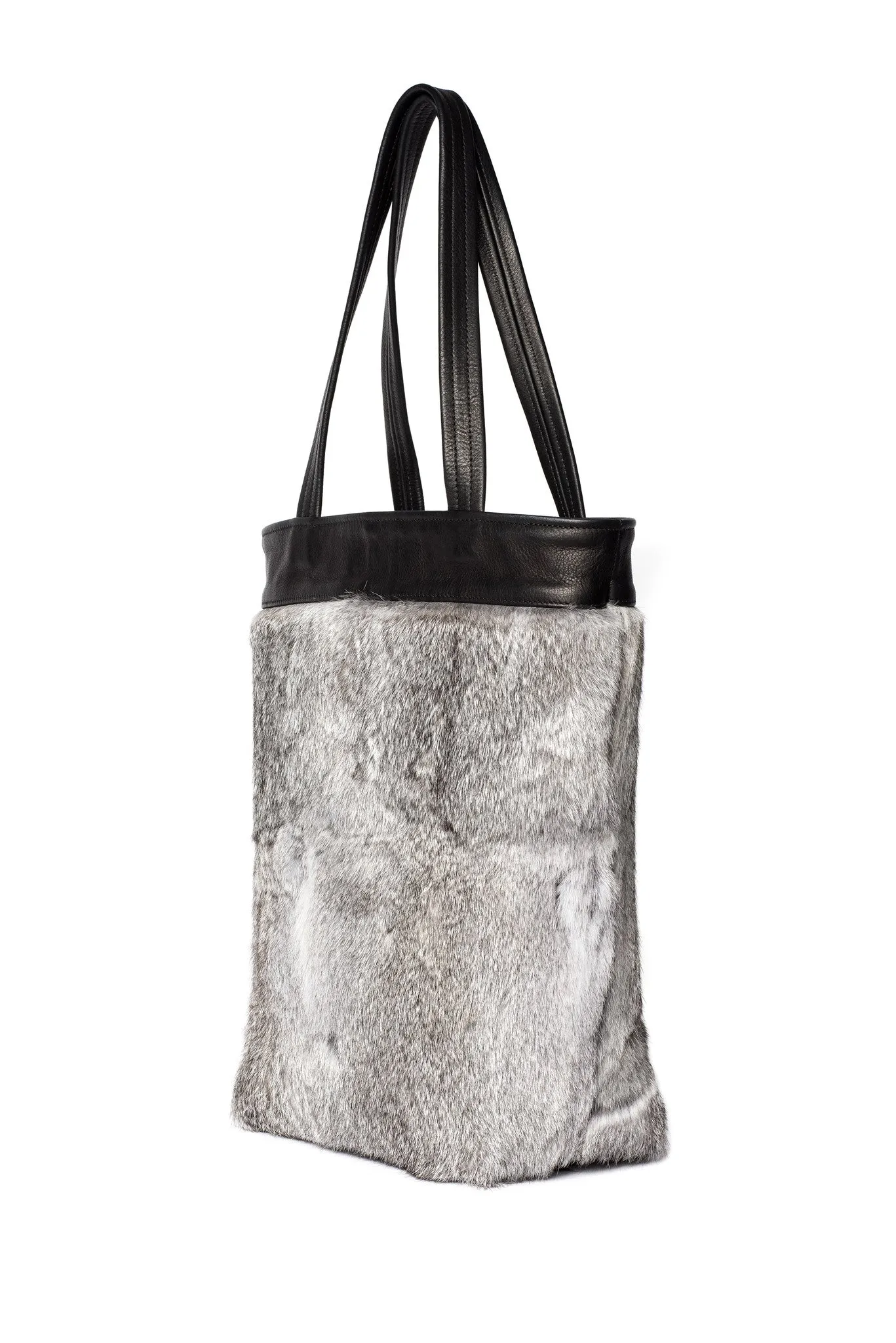 One-of-a-Kind Grey Rabbit Fur Tote