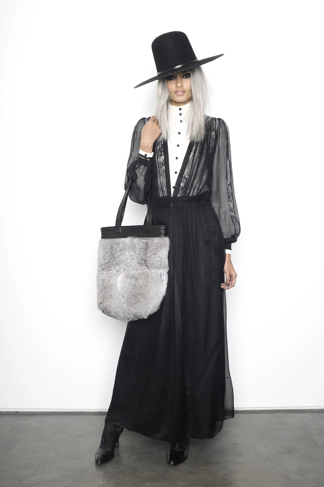 One-of-a-Kind Grey Rabbit Fur Tote