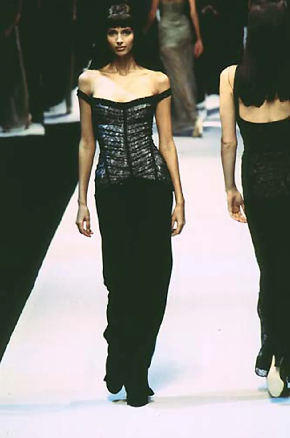 Original Fall 1997 Herve Leger Couture Lace & Bead Bandage Fitted Black Dress w Wide Straps