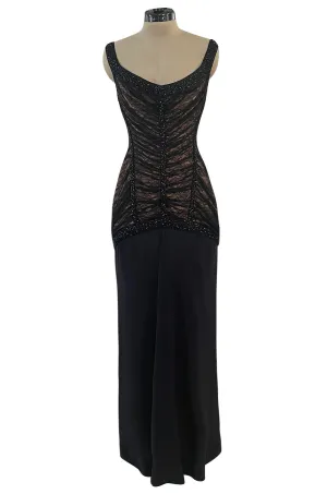 Original Fall 1997 Herve Leger Couture Lace & Bead Bandage Fitted Black Dress w Wide Straps