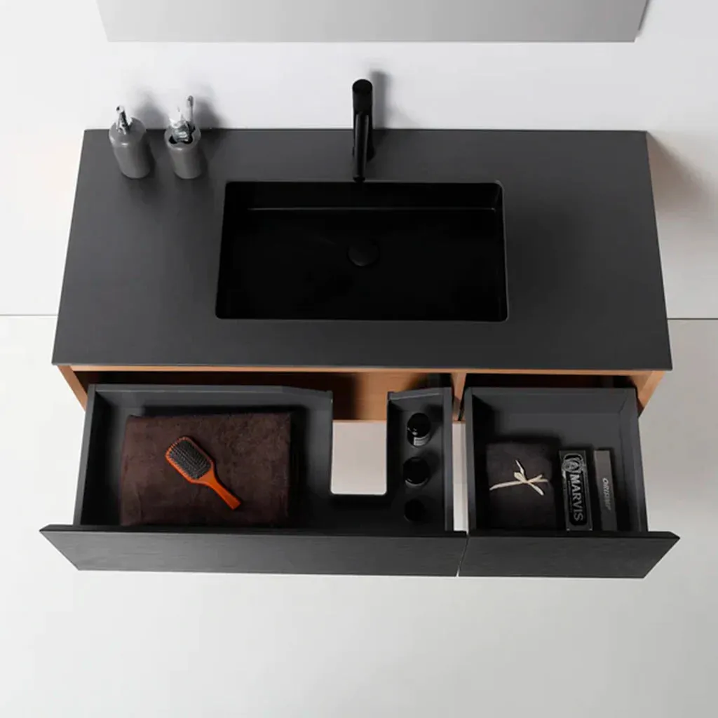 Oslo 2 Drawers Bathroom Vanity with Solid Surface Sink - Wall Mount - 48" Wood/Matte Black/Whitewash