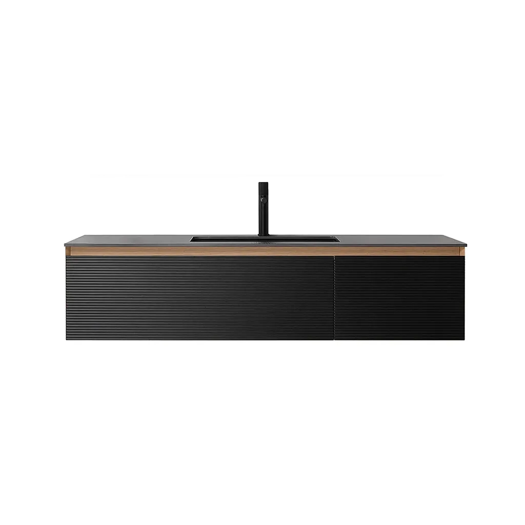 Oslo 2 Drawers Bathroom Vanity with Solid Surface Sink - Wall Mount - 60" Wood/Matte Black/Whitewash