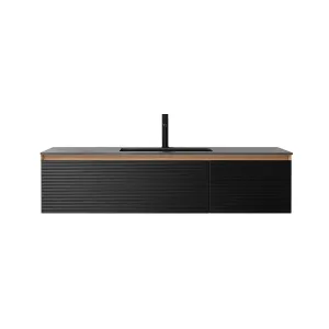 Oslo 2 Drawers Bathroom Vanity with Solid Surface Sink - Wall Mount - 60" Wood/Matte Black/Whitewash