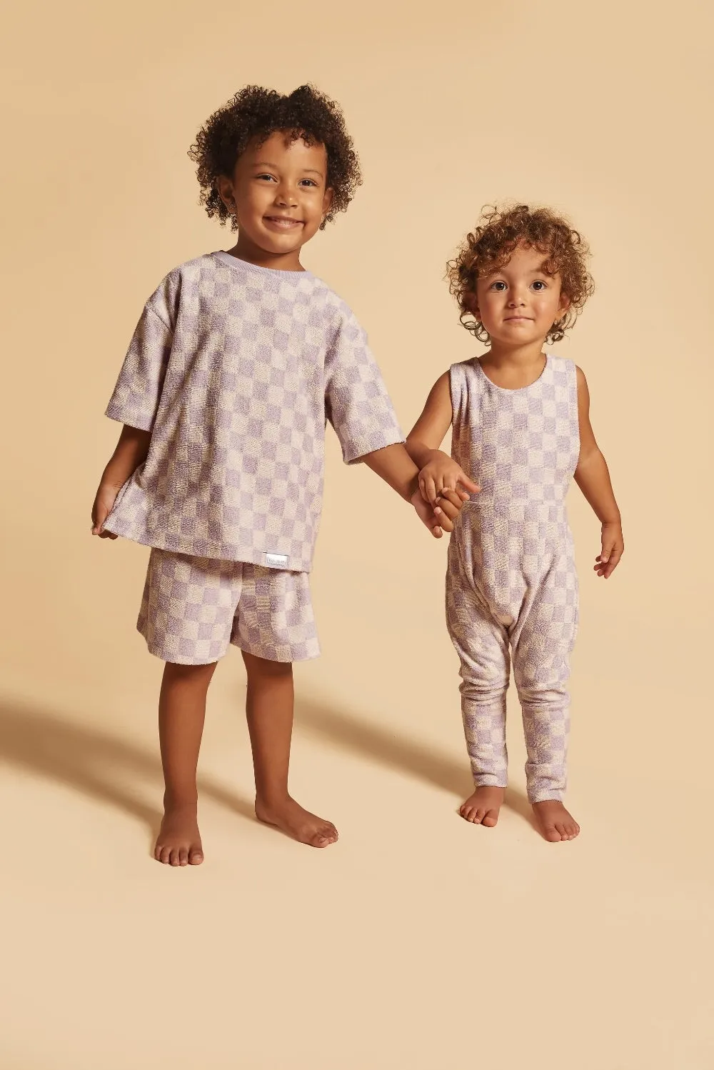 Oversize T-Shirt | Lavender Macaron Checkered Terry