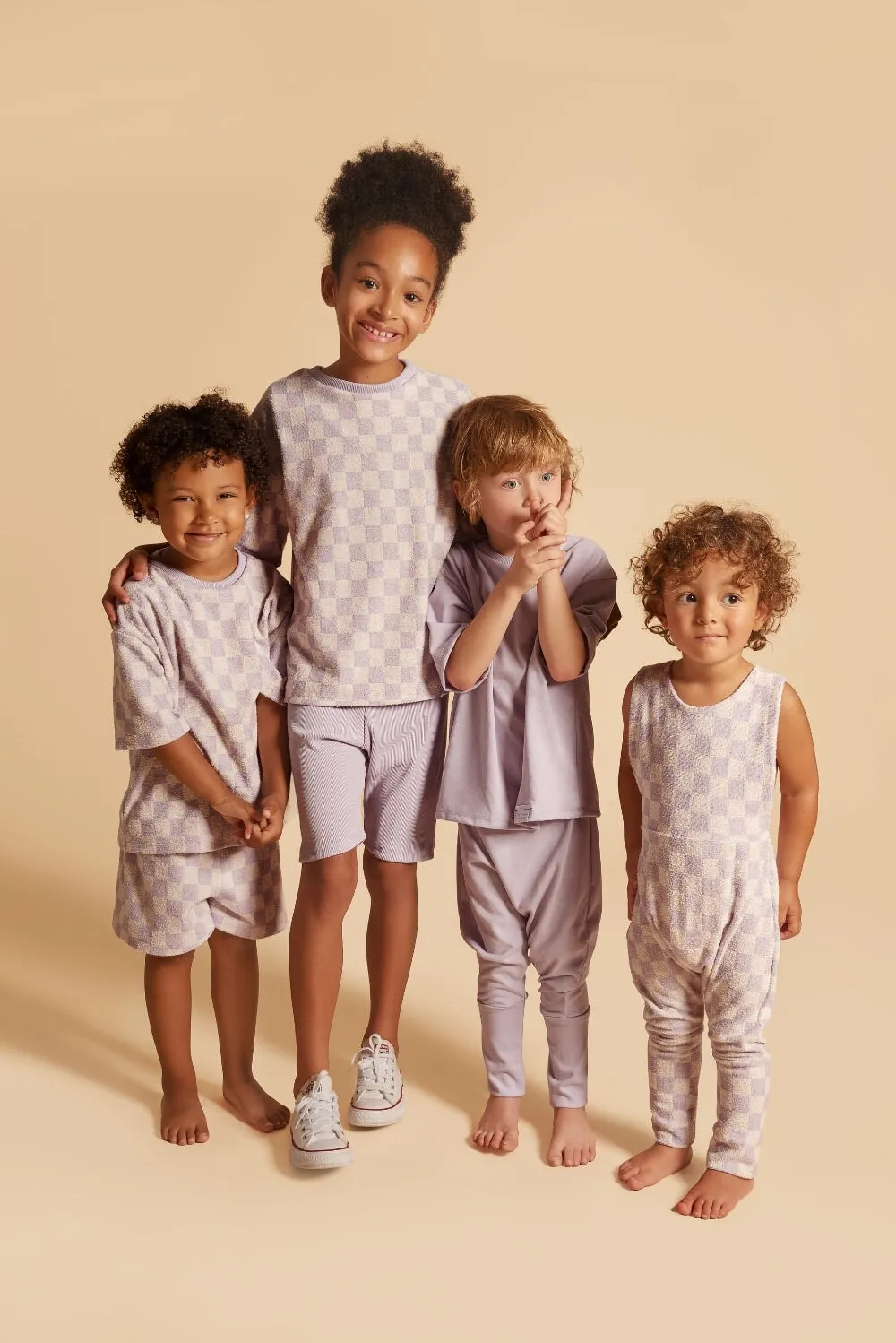 Oversize T-Shirt | Lavender Macaron Checkered Terry