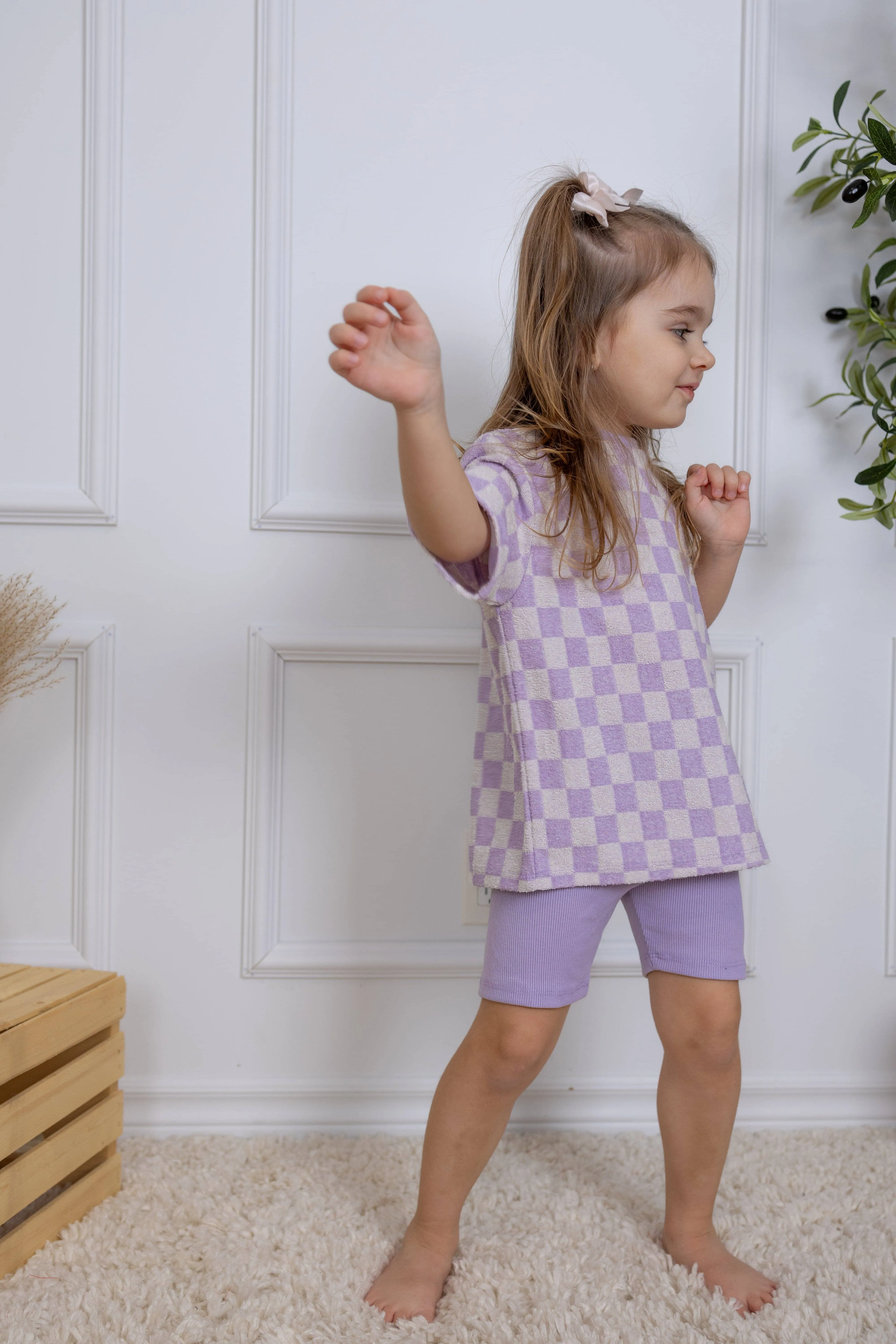 Oversize T-Shirt | Lavender Macaron Checkered Terry