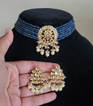 Pachi Kundan Bead Chokers With Gold Plating SB44 Mignight blue