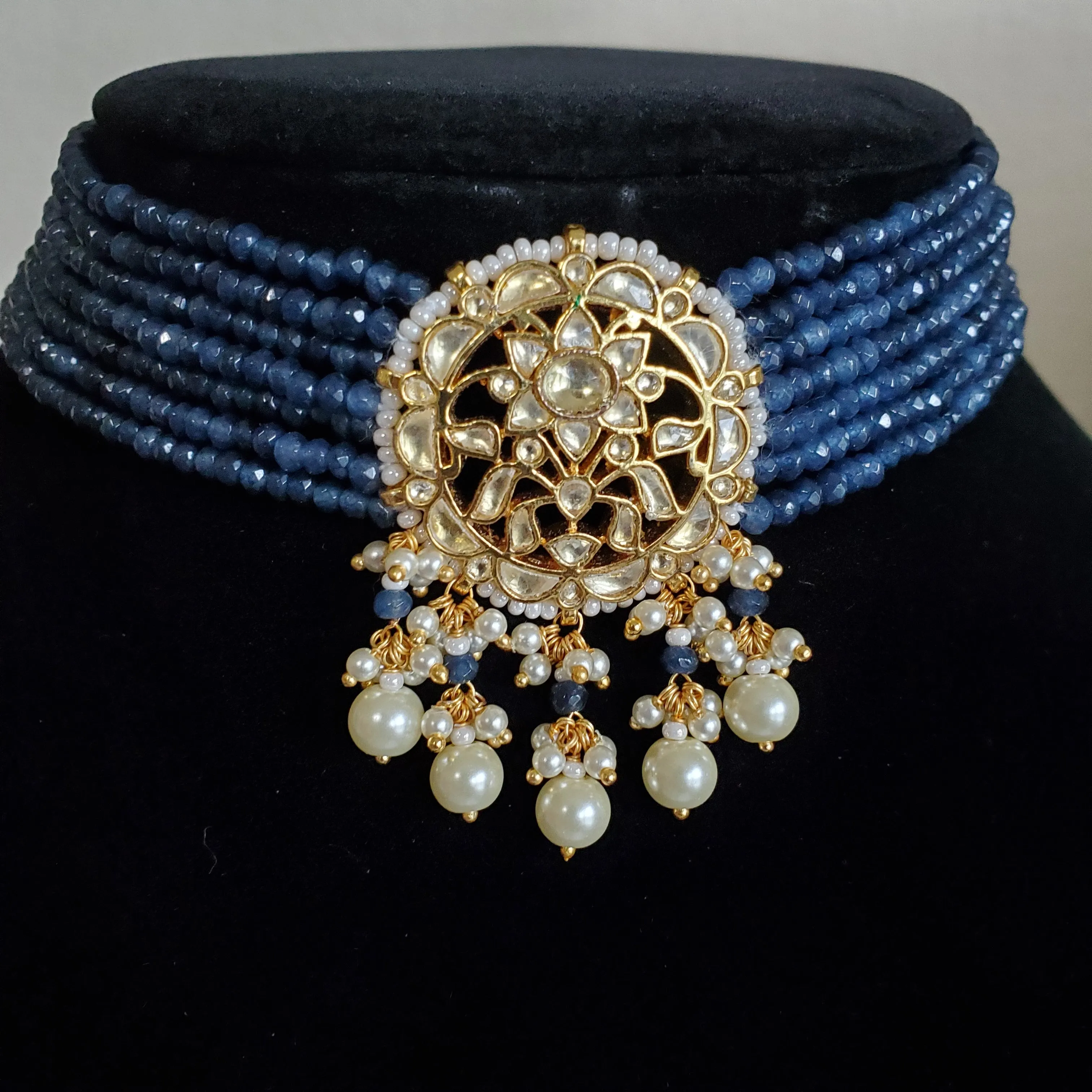 Pachi Kundan Bead Chokers With Gold Plating SB44 Mignight blue
