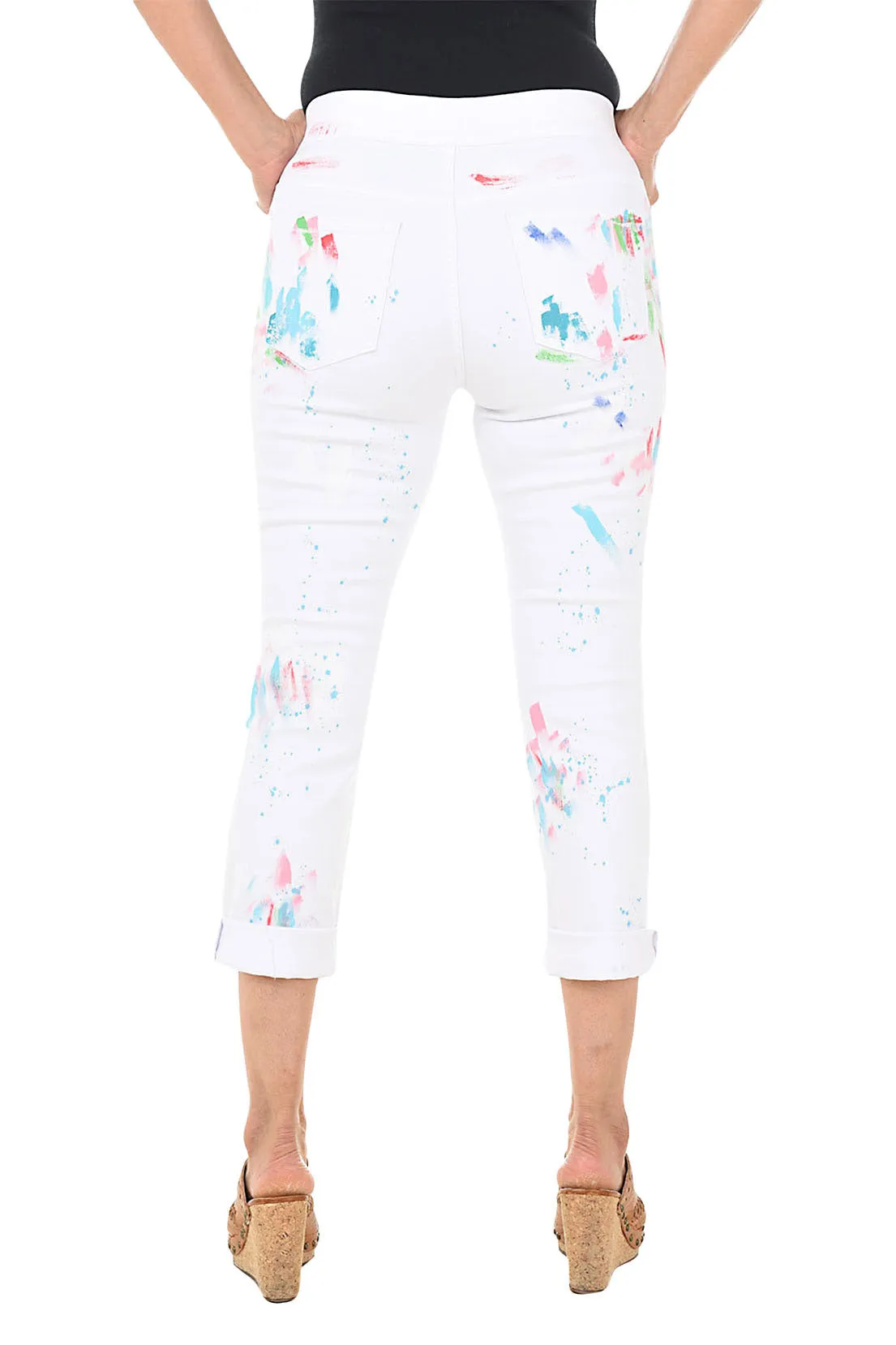 Paint Speckled Pull-On Denim Ankle Pant