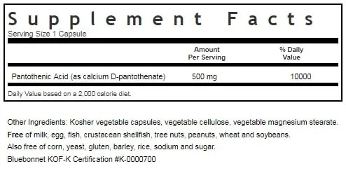 PANTOTHENIC ACID 500 MG, VCAPS