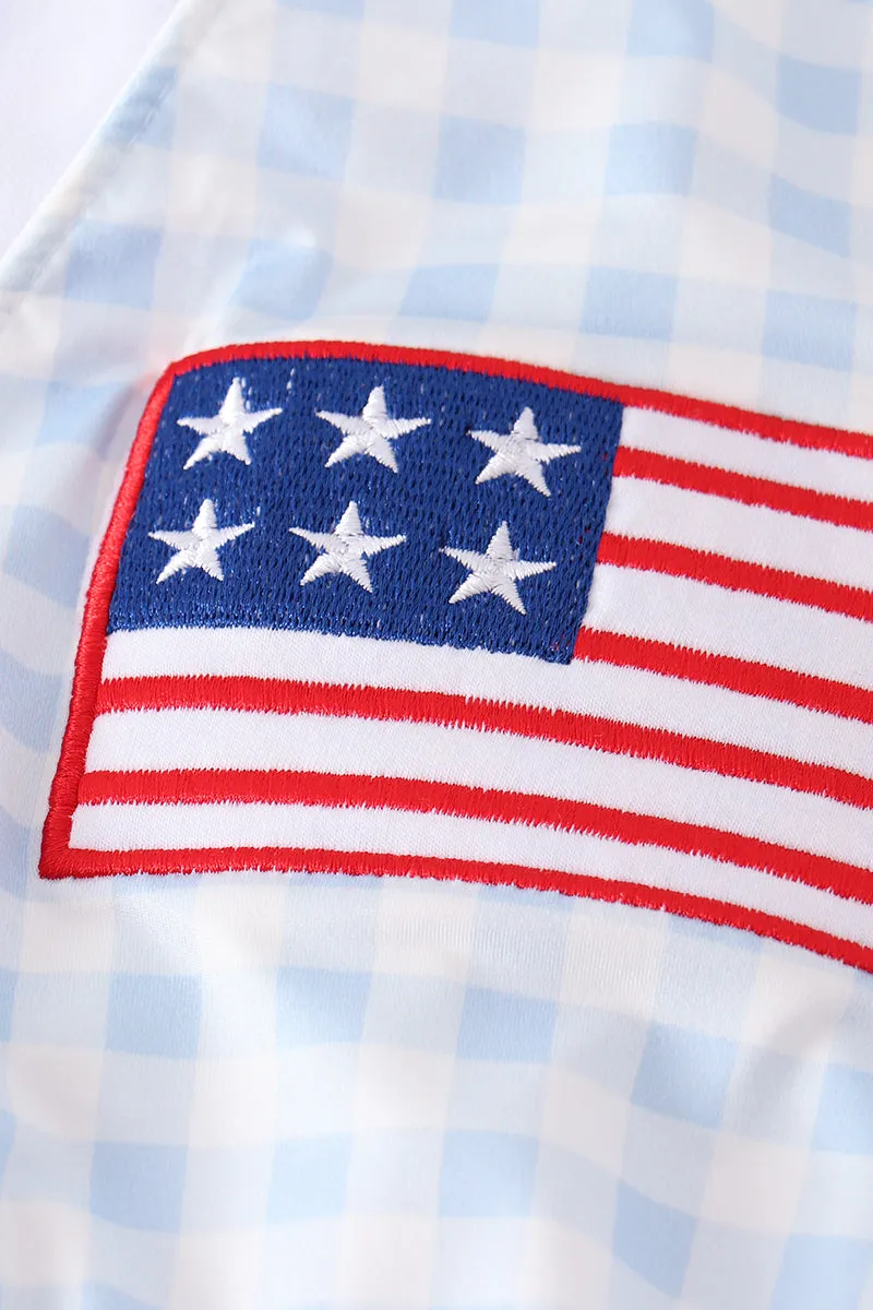 Patriotic Plaid Flag Embroidery Woman Bikini Swim Cover Up