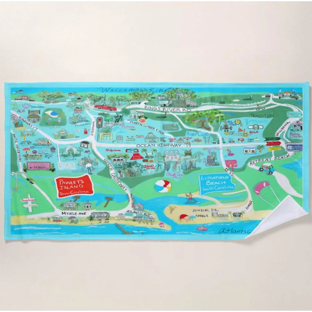 Pawleys Island/Litchfield Map Beach Towel